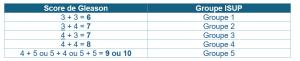 Tableau de correspondance des scores de Gleason et ISUP pour un cancer de la prostate